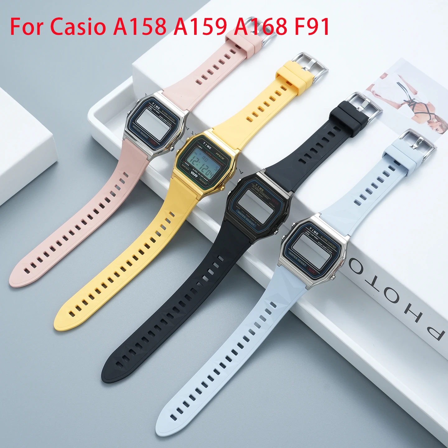 Premium Stainless Steel Watch Case + Fluororubber Strap Mod Kit For Casio A158 A159 A168 F91 Square Watch
Premium Stainless Steel Watch Case + Fluororubber Strap Mod Kit For Casio A158 A159 A168 F91 Square Watch