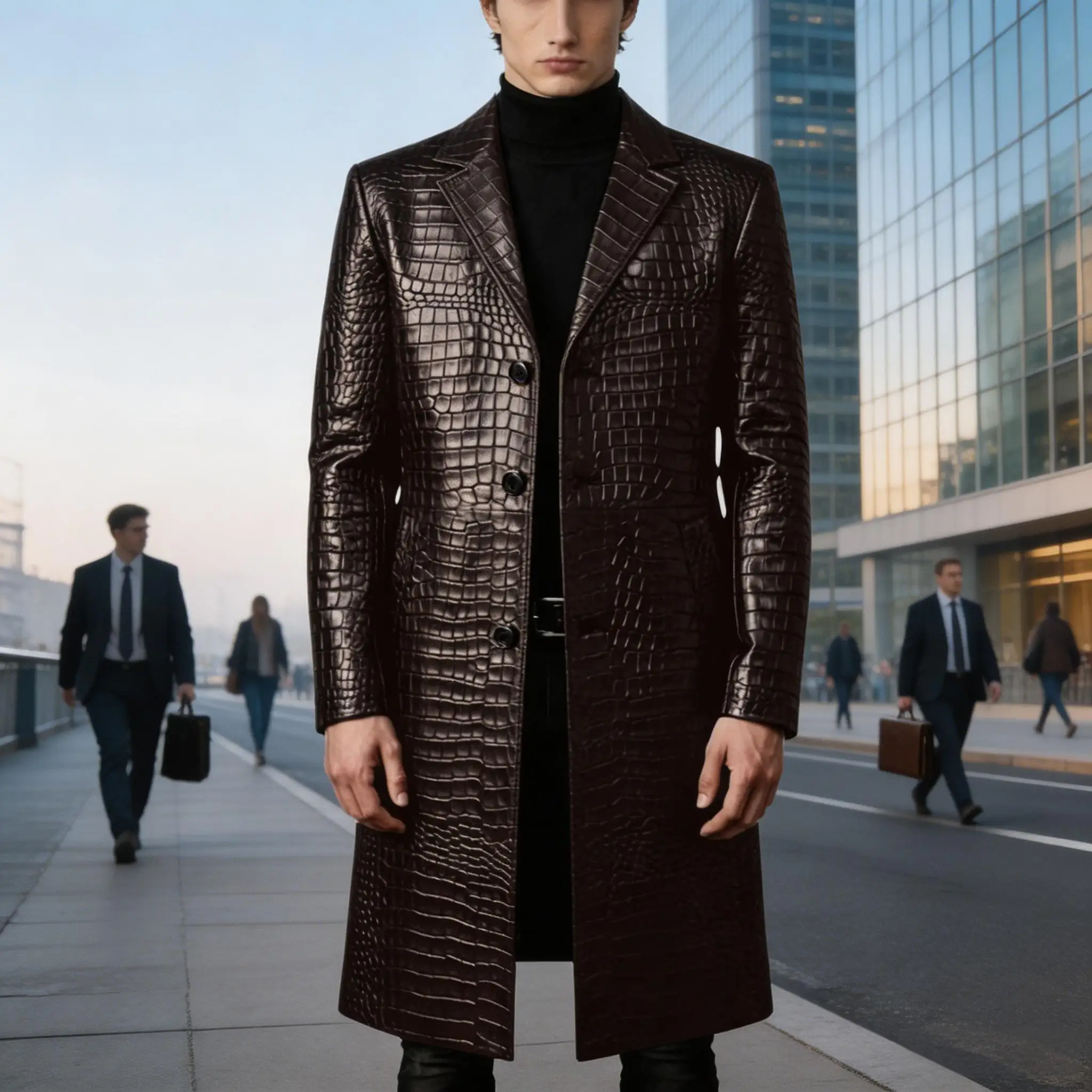 Men Premium Crocodile Embossed Leather Trench Coat Slim Fit Single Breasted Long Overcoat Formal Business Streetwear
Men Premium Crocodile Embossed Leather Trench Coat Slim Fit Single Breasted Long Overcoat Formal Business Streetwear