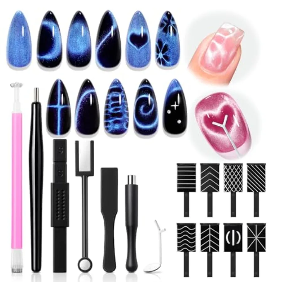 Cat Eye Magnet Set, 15PCS Multi-Shape Nail Magnet for Cateye Gel Polish, Heart Moon Flower Square Effects with Bead-Attracting
Cat Eye Magnet Set, 15PCS Multi-Shape Nail Magnet for Cateye Gel Polish, Heart Moon Flower Square Effects with Bead-Attracting