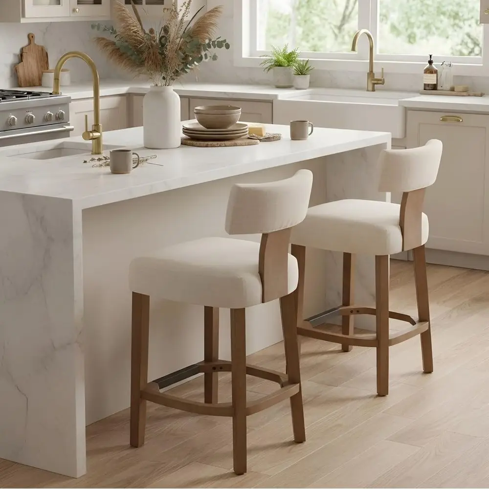 Set of 2 Linen Upholstered Counter Height Bar Stools with Backrest and Solid Wood Legs, Beige
Set of 2 Linen Upholstered Counter Height Bar Stools with Backrest and Solid Wood Legs, Beige