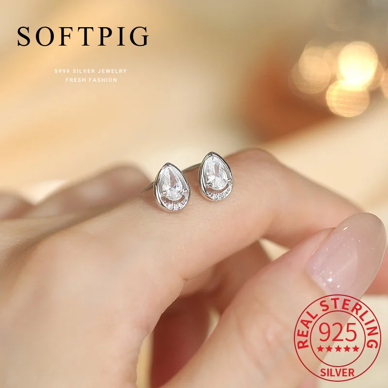 SOFTPIG Real 925 Sterling Silver Sparkling Zircon Water Drop Stud Earrings for Women Cute Fine Jewelry Advanced Accessories
SOFTPIG Real 925 Sterling Silver Sparkling Zircon Water Drop Stud Earrings for Women Cute Fine Jewelry Advanced Accessories