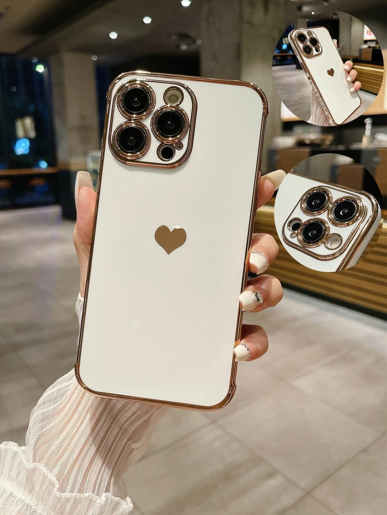 1pc iPhone 15 Pro Phone Case Side Electroplated Heart Design Glossy Finish, Raised Camera Protection, Compatible With & Models
1pc iPhone 15 Pro Phone Case Side Electroplated Heart Design Glossy Finish, Raised Camera Protection, Compatible With & Models
