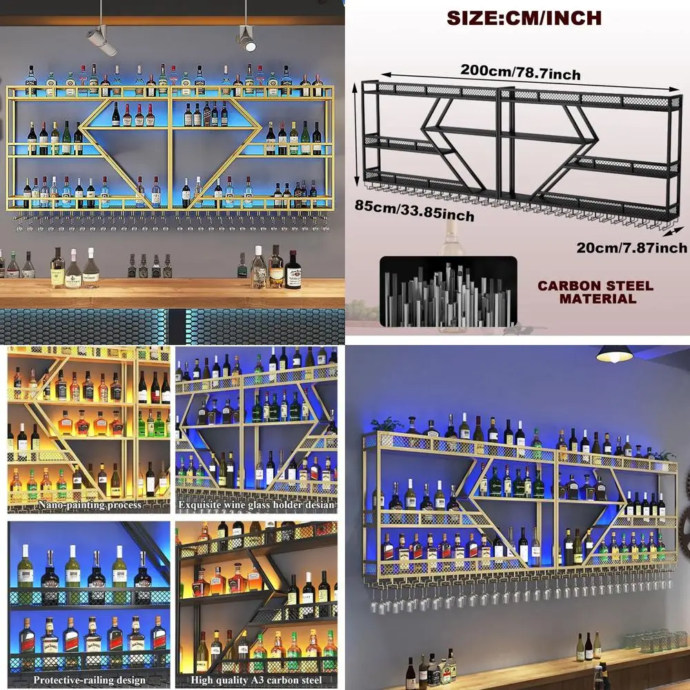 78.7in Large Wall Mounted Wine Rack, 3 Tier Metal Diamond Shaped Liquor Bottle Shelves Wine Glass Holder, Hanging Liquor Shel Wa
78.7in Large Wall Mounted Wine Rack, 3 Tier Metal Diamond Shaped Liquor Bottle Shelves Wine Glass Holder, Hanging Liquor Shel Wa