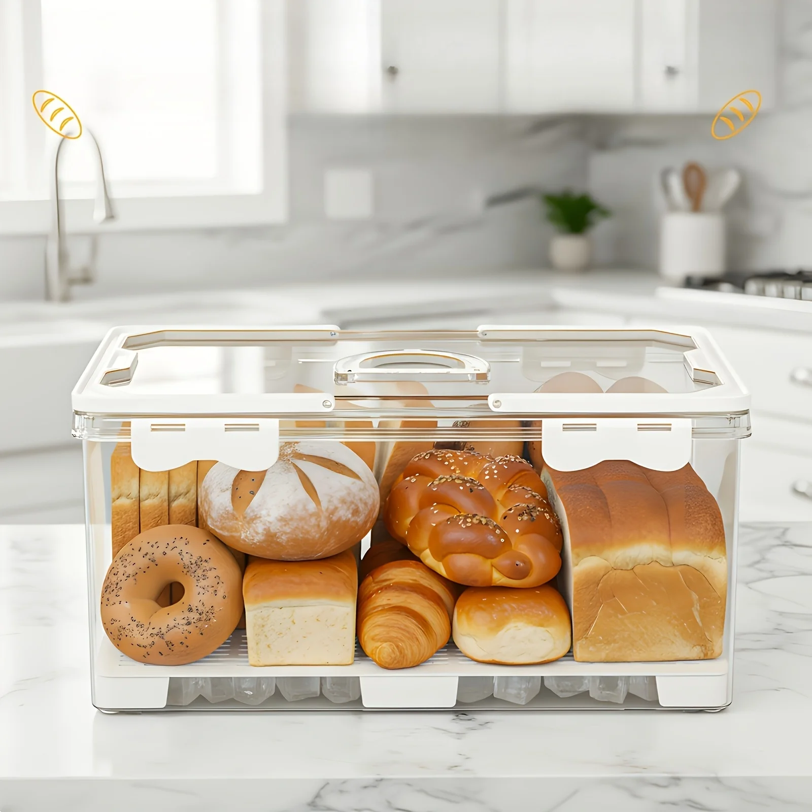 Portable Airtight Bread Box with Lid - Leakproof & Moisture-Proof Suitable for Toast, Bagels, Fruits, Vegetables, Cookies Storage Container, Plastic Organizer for Lunchbox, Picnic, Office, Travel, Freshness Preservation Holder
Portable Airtight Bread Box with Lid - Leakproof & Moisture-Proof Suitable for Toast, Bagels, Fruits, Vegetables, Cookies Storage Container, Plastic Organizer for Lunchbox, Picnic, Office, Travel, Freshness Preservation Holder