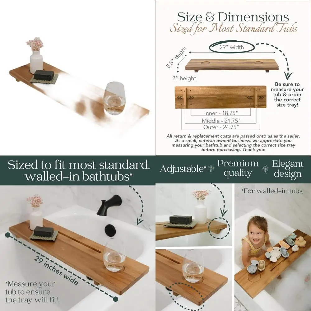 Luxury 29 Acacia Wood Bathtub Tray with Anti-Tip & Adjustable Caddy for Bath Accessories
Luxury 29 Acacia Wood Bathtub Tray with Anti-Tip & Adjustable Caddy for Bath Accessories