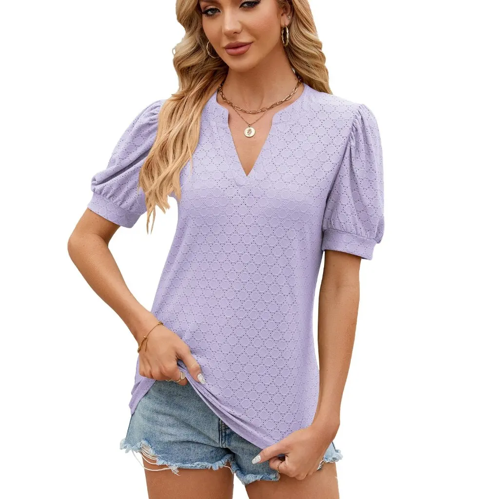 Women's Solid Color V-neck T-shirt Puff Sleeve Loose Top Spring/Summer New Fashion by
Women's Solid Color V-neck T-shirt Puff Sleeve Loose Top Spring/Summer New Fashion by