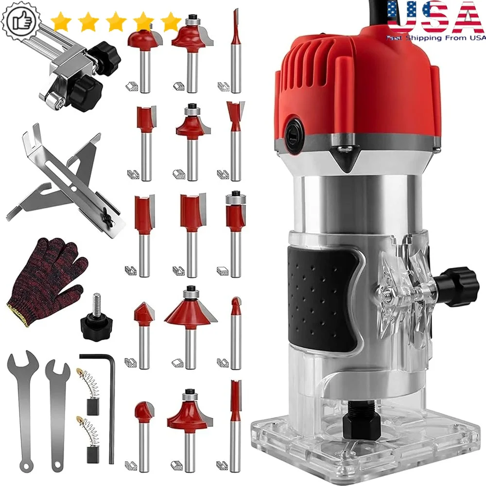 Compact Wood Router Tool 800W Electric Trimmer Palm Router Kit with Gloves 15 Router Bits Woodworking Edge Grooving Chamfering
Compact Wood Router Tool 800W Electric Trimmer Palm Router Kit with Gloves 15 Router Bits Woodworking Edge Grooving Chamfering