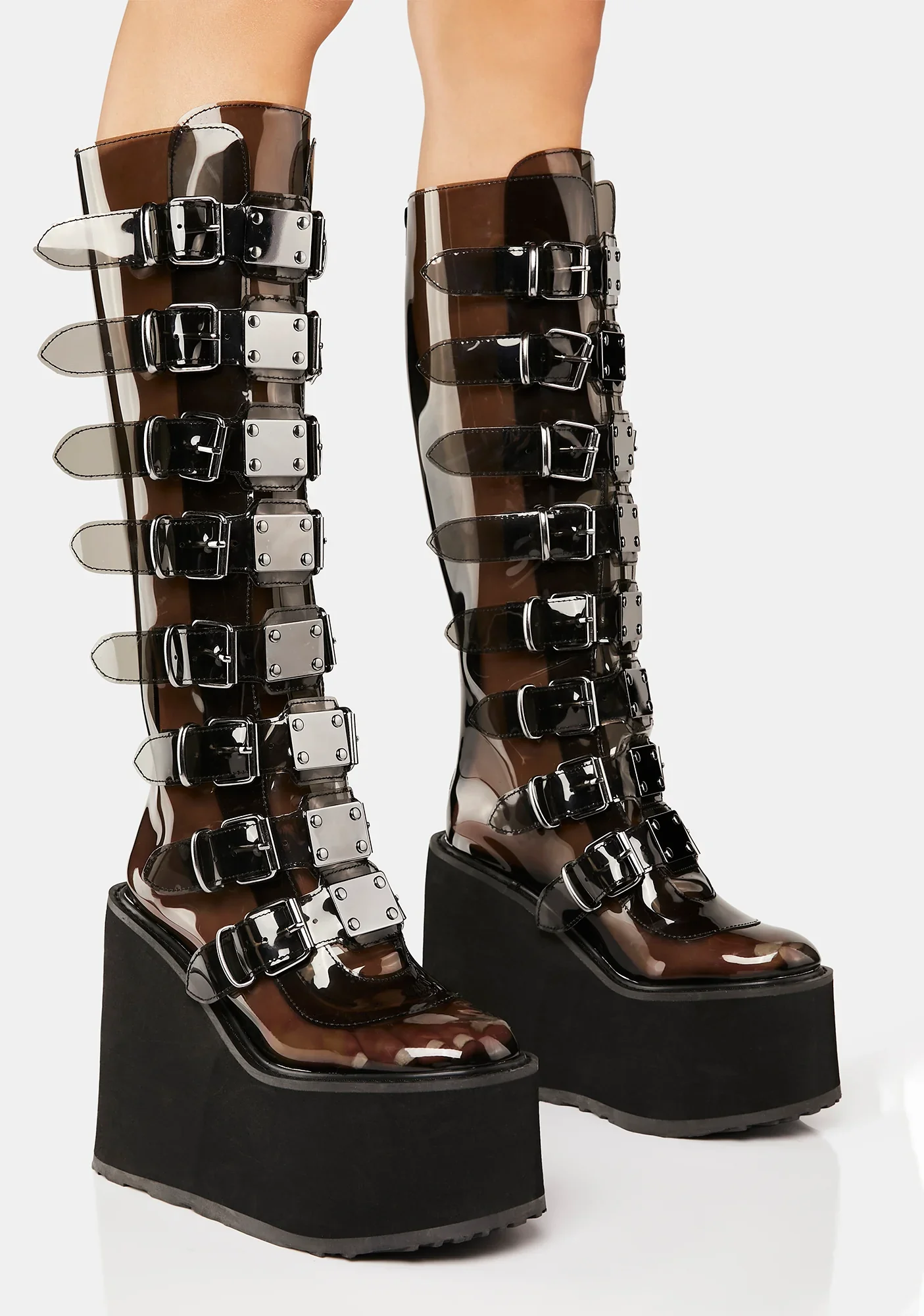 Thick Sole Transparent Pvc Punk Long Boots Women Summer Lolita Belt Buckle Platform Knee High Sandals 2025 New Black/pink Sandal
Thick Sole Transparent Pvc Punk Long Boots Women Summer Lolita Belt Buckle Platform Knee High Sandals 2025 New Black/pink Sandal