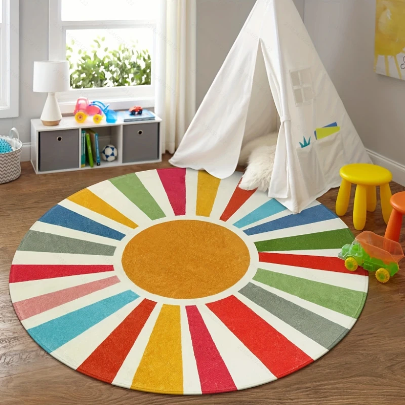 Cartoon Colorful Stripe Round Carpet for Living Room Rugs Camping Children Playing Rugs Anti-Slip Home Decoration Foot Mat
Cartoon Colorful Stripe Round Carpet for Living Room Rugs Camping Children Playing Rugs Anti-Slip Home Decoration Foot Mat