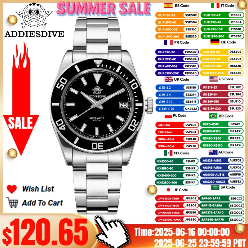 ADDIESDIVE New 39mm Water Ghost Diver Watch Luxury Sapphire Stainless Steel 20Bar Waterproof AD2084 Automatic Mechanical Watch
ADDIESDIVE New 39mm Water Ghost Diver Watch Luxury Sapphire Stainless Steel 20Bar Waterproof AD2084 Automatic Mechanical Watch