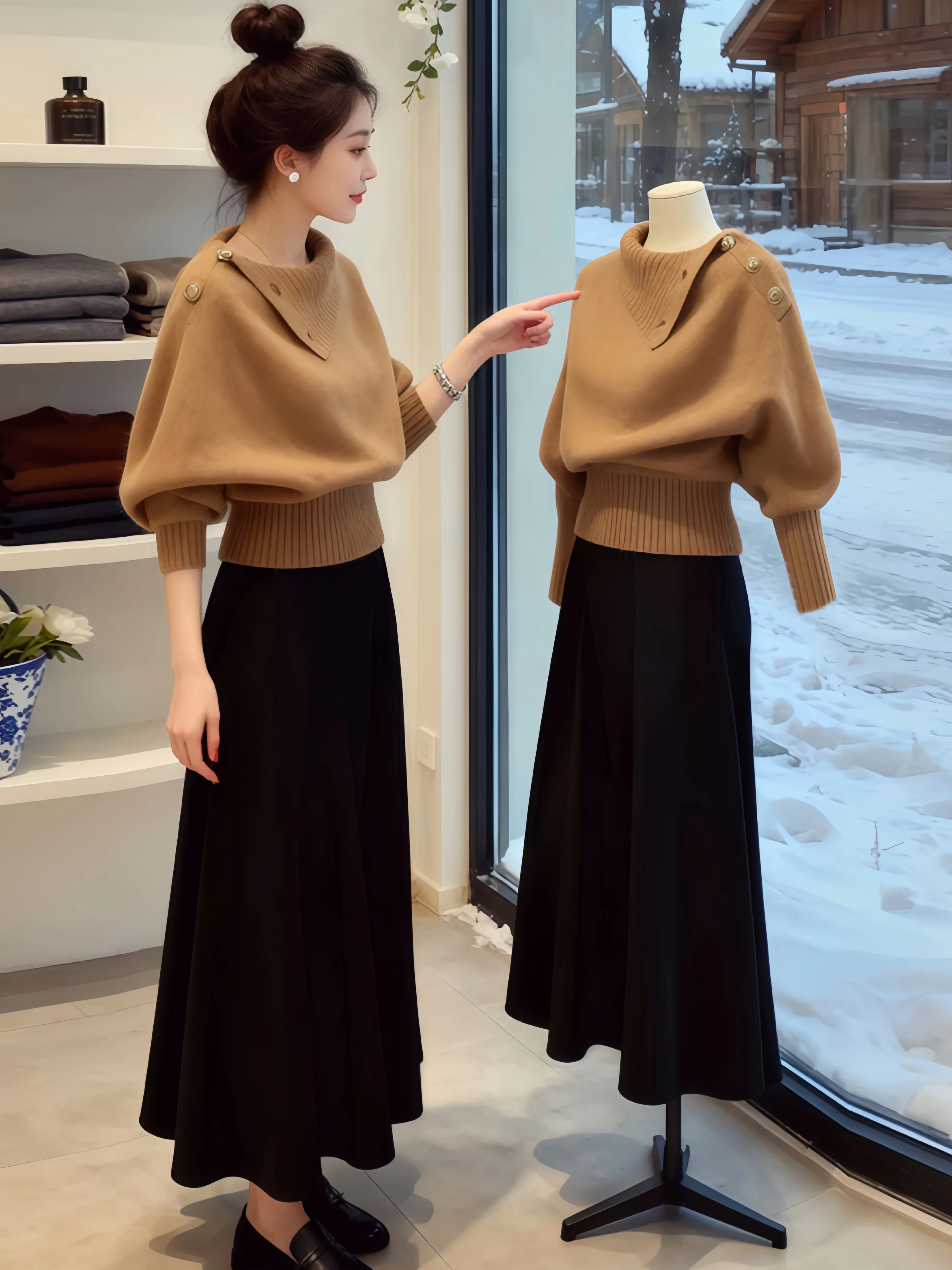 Khaki Thickened Knitted Sweater Women's Casual Style Regular Sleeve Long Neck Design Slimming Winter Fashionable Pullover Top
Khaki Thickened Knitted Sweater Women's Casual Style Regular Sleeve Long Neck Design Slimming Winter Fashionable Pullover Top