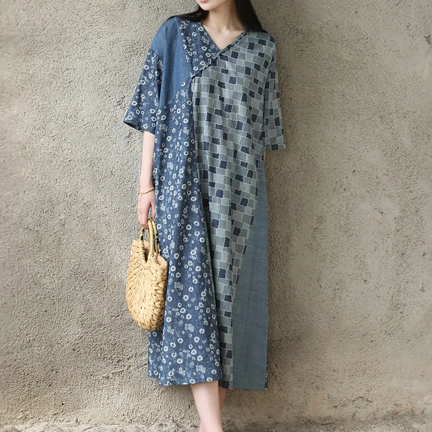 LZJN Summer Retro Ethnic Style Patchwork Plus-Size Dress with Mid-Length Sleeves, Pure Cotton, Pullover, Fashionable Long Dress
LZJN Summer Retro Ethnic Style Patchwork Plus-Size Dress with Mid-Length Sleeves, Pure Cotton, Pullover, Fashionable Long Dress