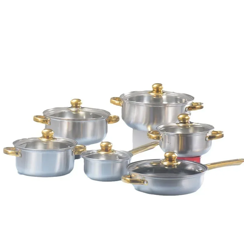 Cross border direct supply kitchen Southeast Asia stainless steel 12 piece set soup pot milk pot with water pot thickened set
Cross border direct supply kitchen Southeast Asia stainless steel 12 piece set soup pot milk pot with water pot thickened set