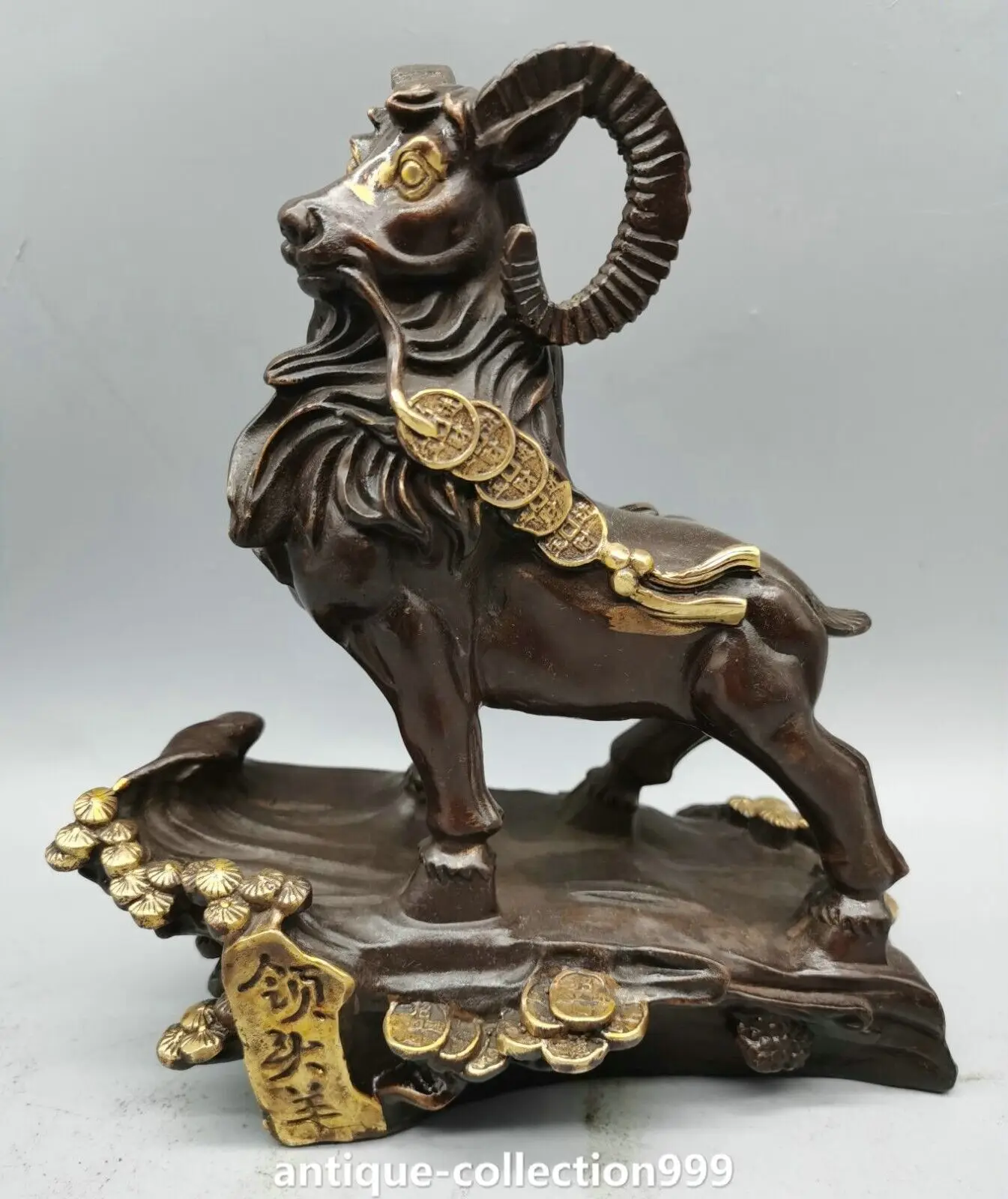 7.1 inch vintage Chinese bronze gold-plated feng shui folk zodiac sheep goat wealth animal statue - brass gilt
7.1 inch vintage Chinese bronze gold-plated feng shui folk zodiac sheep goat wealth animal statue - brass gilt