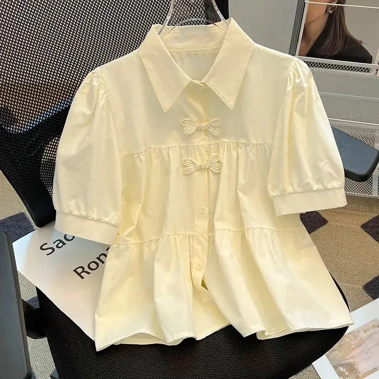 New Chinese Style Short Sleeve Shirt Women Summer New Bubble Sleeve Anti-Aging Doll Shirt Loose Top Button Detail Collar
New Chinese Style Short Sleeve Shirt Women Summer New Bubble Sleeve Anti-Aging Doll Shirt Loose Top Button Detail Collar