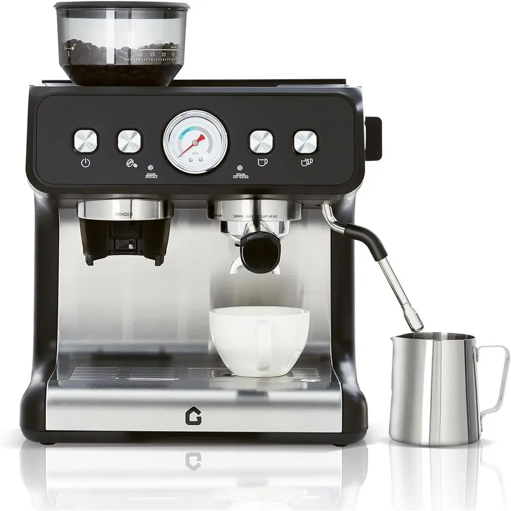 Stainless Steel 20-Bar Coffee Machine with Grinder, Milk Frother, Steam Wand, and Programmable Shot Settings for Latte and Cappu
Stainless Steel 20-Bar Coffee Machine with Grinder, Milk Frother, Steam Wand, and Programmable Shot Settings for Latte and Cappu