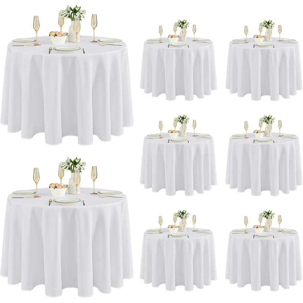 8 Pack Round Tablecloths: Stain Resistant Wrinkle ree Circle Table Clothes, Washable Reusable Polyester Table Covers or Wedding