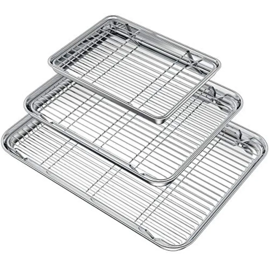 Stainless Steel Baking Sheet with Rack Set 3 Pans + 3 Racks for Oven Use Non Toxic Heavy Duty Easy Clean Ideal for Baking Cooki
Stainless Steel Baking Sheet with Rack Set 3 Pans + 3 Racks for Oven Use Non Toxic Heavy Duty Easy Clean Ideal for Baking Cooki