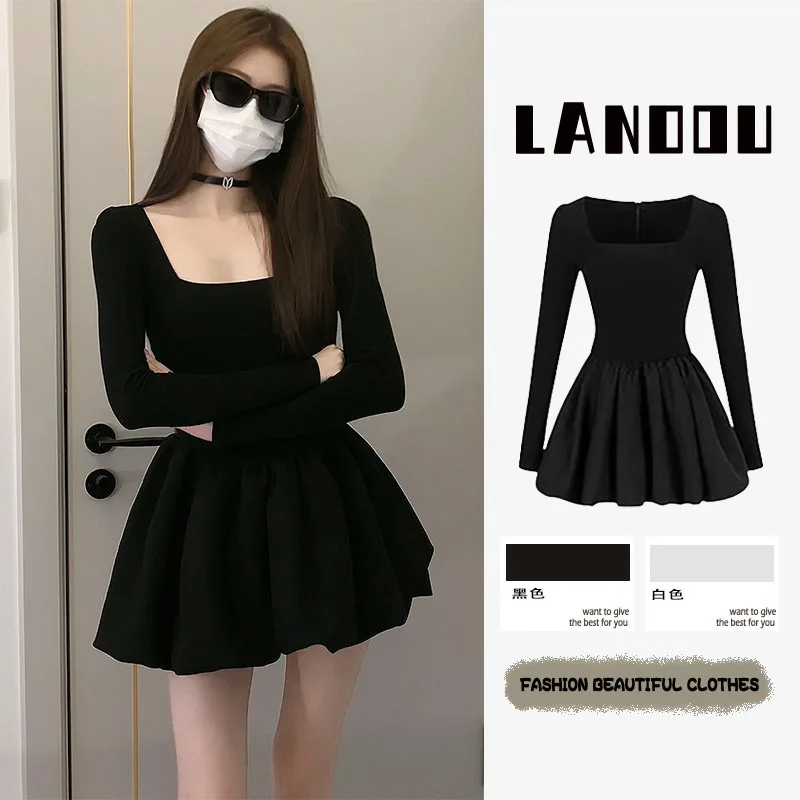 Elegant Hepburn Style Black Square Neck Dress Women Spring Waist Slimming Base Dress Petite Long Sleeve Puff Dress
Elegant Hepburn Style Black Square Neck Dress Women Spring Waist Slimming Base Dress Petite Long Sleeve Puff Dress