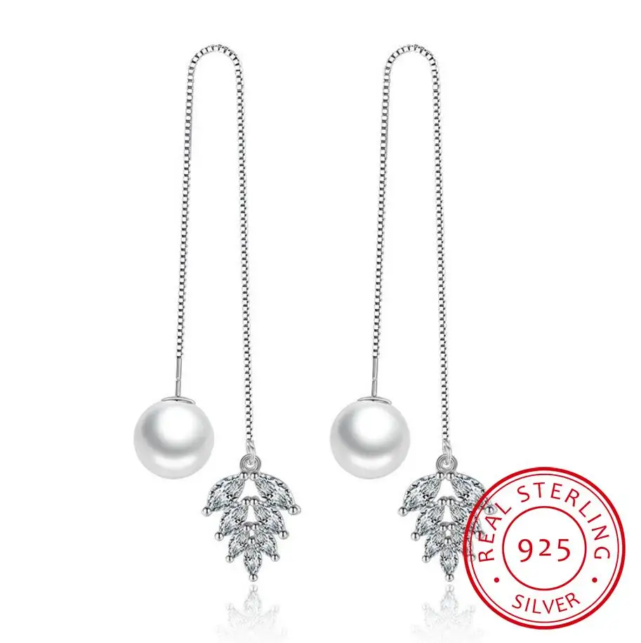 New Fashion 925 Sterling Silver Long Tassel Ear Line Zirconia Ice Leaves Simulated Pearl Drop Earrings For Women S-E255
New Fashion 925 Sterling Silver Long Tassel Ear Line Zirconia Ice Leaves Simulated Pearl Drop Earrings For Women S-E255