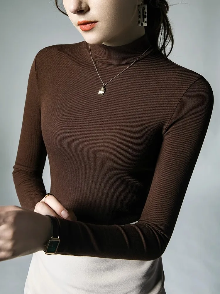 Basic Long Sleeved T-shirt for Women's Autumn and Winter New Standing Collar Black Elastic Fashion Top Shirt
Basic Long Sleeved T-shirt for Women's Autumn and Winter New Standing Collar Black Elastic Fashion Top Shirt