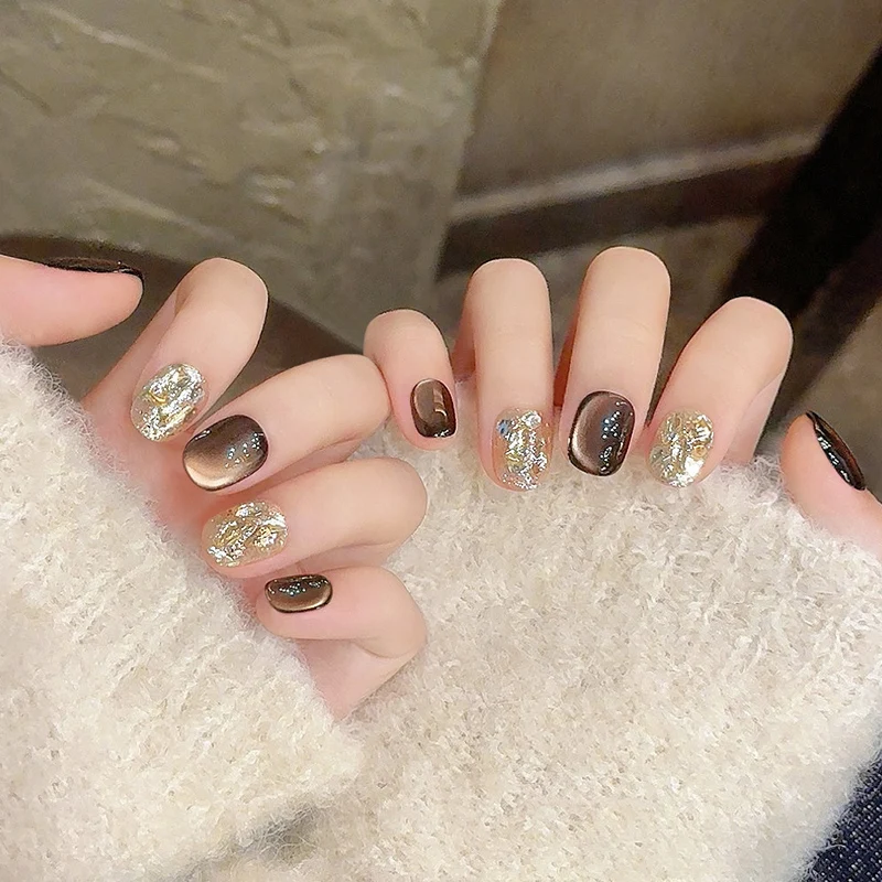 10pcs Glitter Short Fake Nails Solid Color Press on Nail Brown Cat Eye Nails Art Manicure Autumn Winter New False Nail Tips
10pcs Glitter Short Fake Nails Solid Color Press on Nail Brown Cat Eye Nails Art Manicure Autumn Winter New False Nail Tips 