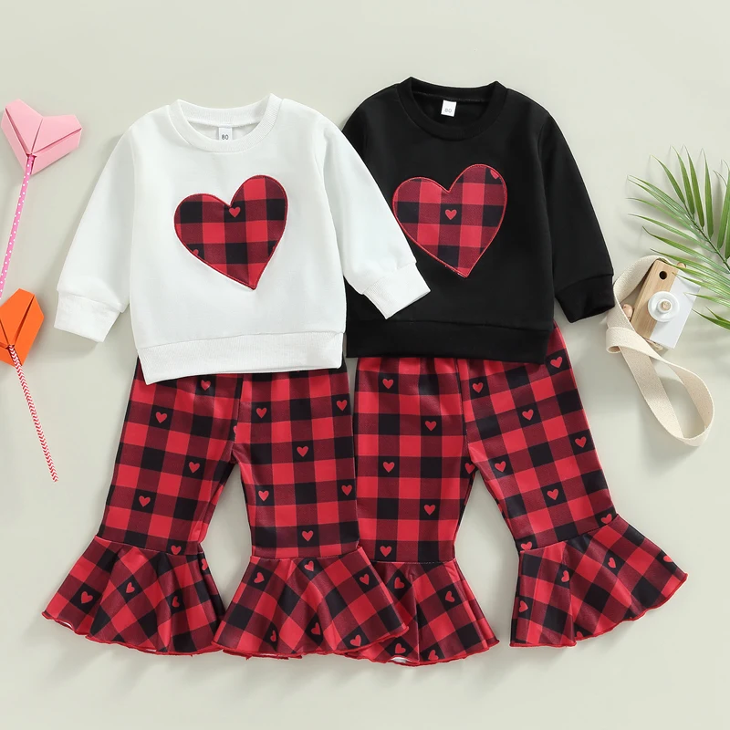 Toddler Kid Girls Valentines Day Outfit Sets Long Sleeve Heart Print Sweatshirt + Plaid Flared Pants Children Outfit
Toddler Kid Girls Valentines Day Outfit Sets Long Sleeve Heart Print Sweatshirt + Plaid Flared Pants Children Outfit