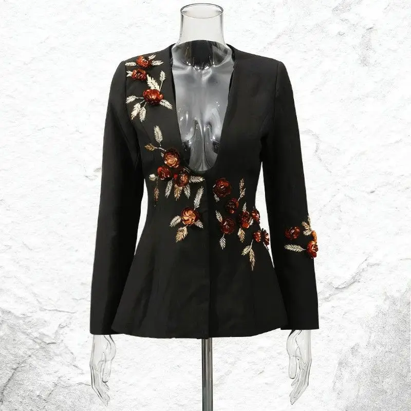 Faionable Patchwork Suit Jaet Women's 3D Flower Embellied Western Sle Long Sve Casual Wear Winter Collection
Faionable Patchwork Suit Jaet Women's 3D Flower Embellied Western Sle Long Sve Casual Wear Winter Collection