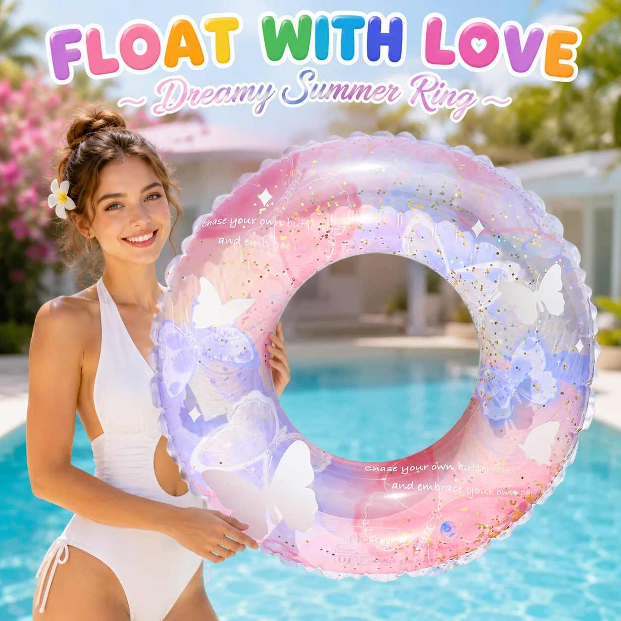 Butterfly Inflatable Swim Ring, Adult Pool Floats Tube, Glitter Transparent Swimming Ring for Beach Pool Summer Fun
Butterfly Inflatable Swim Ring, Adult Pool Floats Tube, Glitter Transparent Swimming Ring for Beach Pool Summer Fun