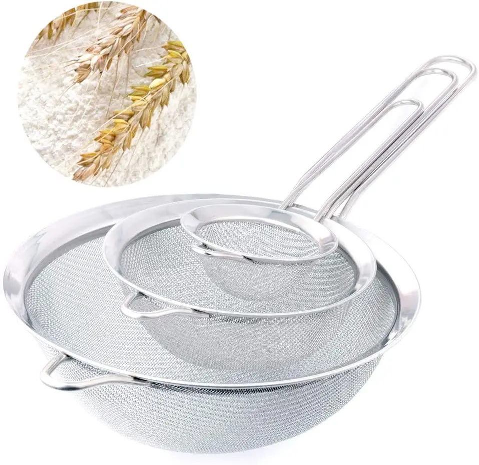 3-Pack Fine Mesh Strainers, Stainless Steel, 2.7"+4.8"+7.1" for Pasta, Tea, Flour
3-Pack Fine Mesh Strainers, Stainless Steel, 2.7"+4.8"+7.1" for Pasta, Tea, Flour