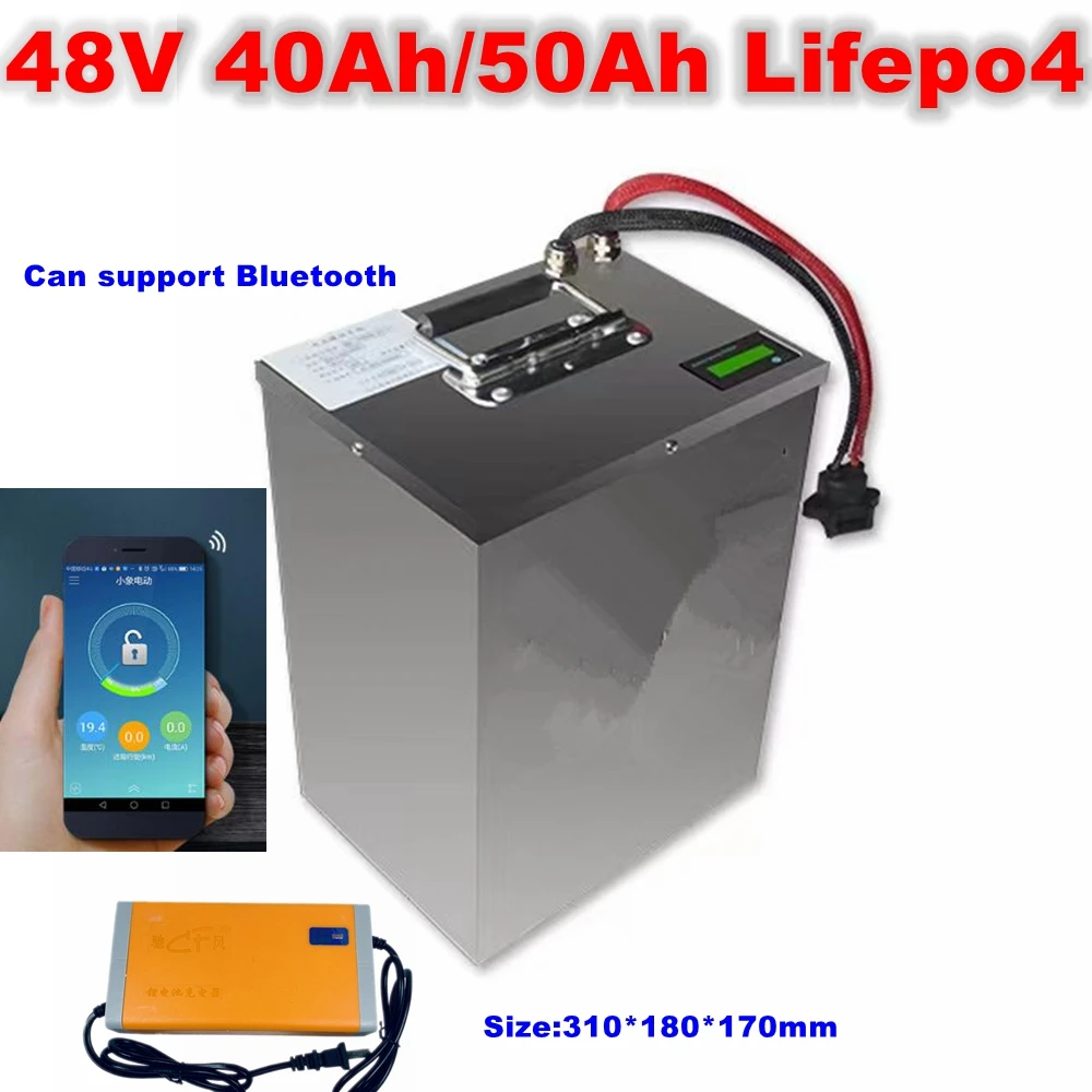 High quality waterproof 48V 50Ah Lifepo4 48v 40AH battery Bluetooth BMS APP +5A charger
High quality waterproof 48V 50Ah Lifepo4 48v 40AH battery Bluetooth BMS APP +5A charger