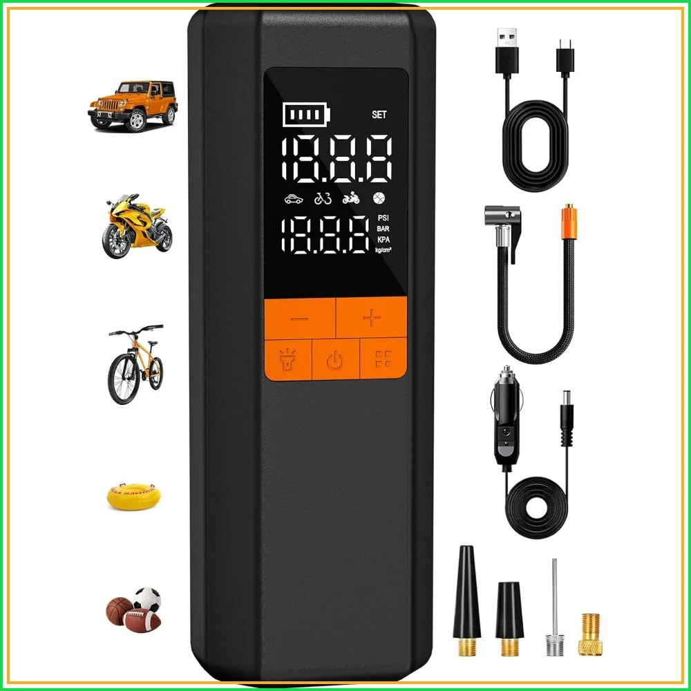 Portable Tire Inflator, 5X Faster Air Pump for Car Tires, 150PSI Cordless with Digital Gauge & Auto Shut-Off for Car Bike Motorcycle
Portable Tire Inflator, 5X Faster Air Pump for Car Tires, 150PSI Cordless with Digital Gauge & Auto Shut-Off for Car Bike Motorcycle