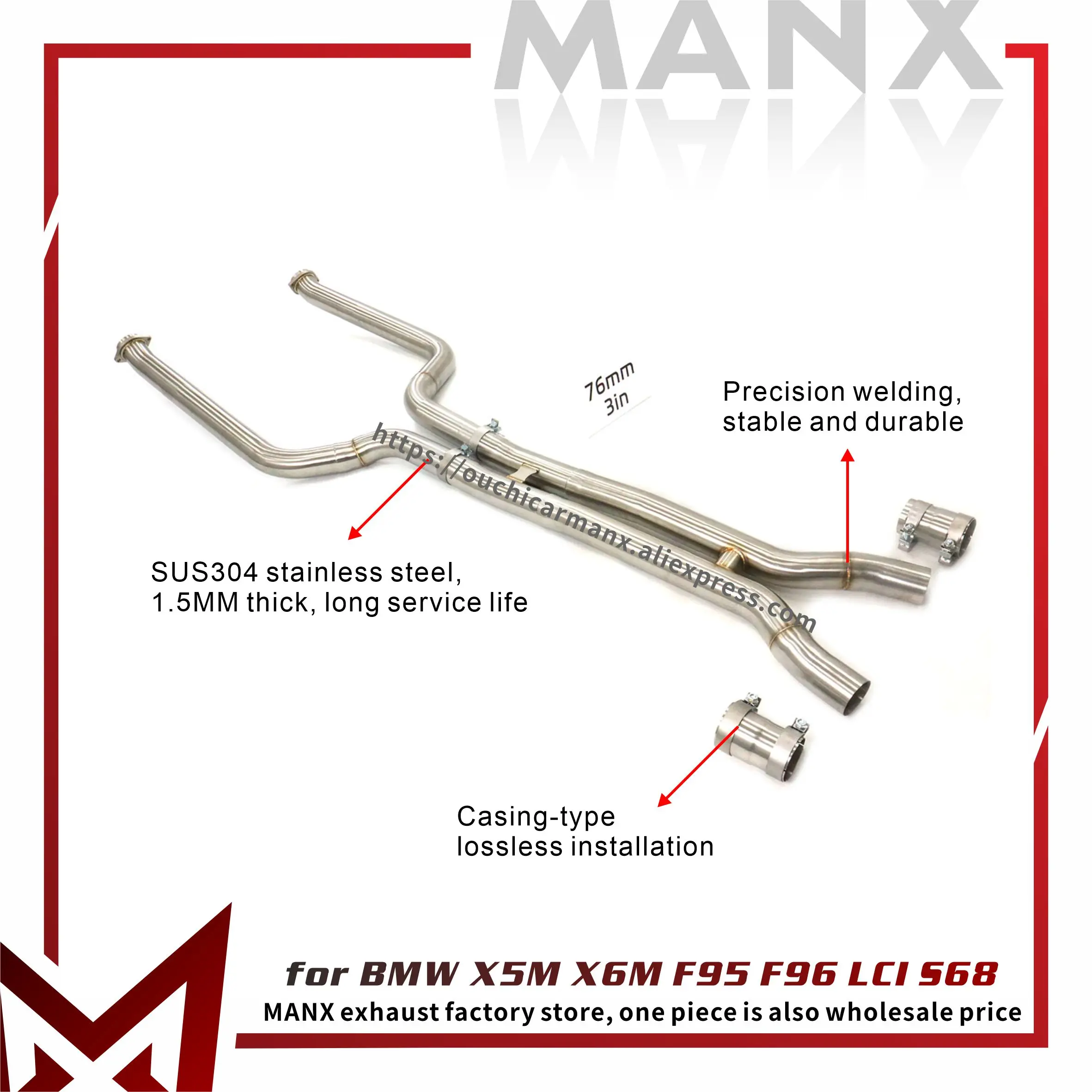 MANX Middle Pipe for BMW X5M X6M F95 F96 LCI S68 - Stainless Steel, TIG Manual Welding, Exact Fit Exhaust
MANX Middle Pipe for BMW X5M X6M F95 F96 LCI S68 - Stainless Steel, TIG Manual Welding, Exact Fit Exhaust