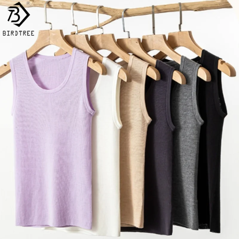 Birdtree 100% Sheep Wool Solid Camisole,Women Knit Seamless O-neck Sleeveless Fit Sling Vest,2025 Summer Autumn Tops T58223JF
Birdtree 100% Sheep Wool Solid Camisole,Women Knit Seamless O-neck Sleeveless Fit Sling Vest,2025 Summer Autumn Tops T58223JF
