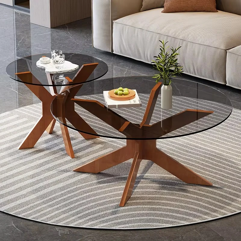 Living room sofa table Modern glass wooden table Round with wooden legs Coffee
Living room sofa table Modern glass wooden table Round with wooden legs Coffee