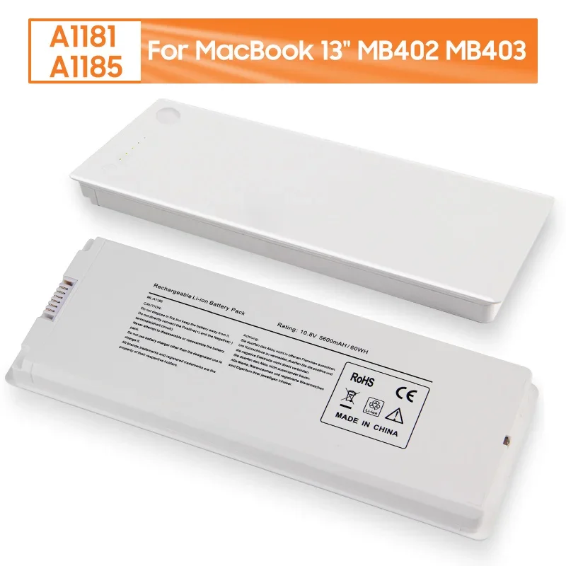 Сменный аккумулятор A1181 A1185 для MacBook 13 дюймов, перезаряжаемая батарея MB402 MB403 MA566FE/A MB881LL/A, 5600 мАч
Сменный аккумулятор A1181 A1185 для MacBook 13 дюймов, перезаряжаемая батарея MB402 MB403 MA566FE/A MB881LL/A, 5600 мАч