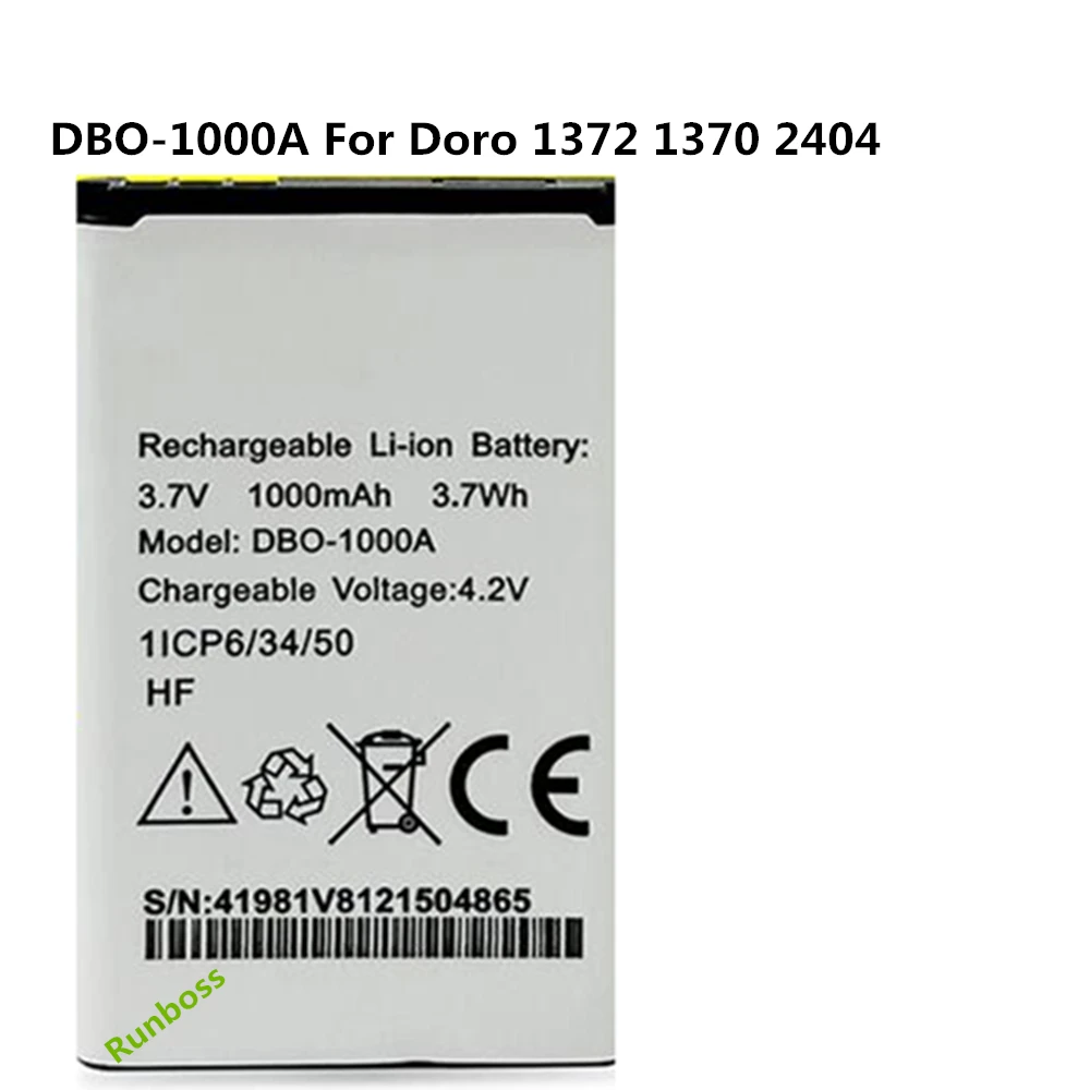 3,7 V 1000mAh аккумулятор DBO-1000A для Doro 1370 1372 мобильный телефон для пожилых людей Batteria
3,7 V 1000mAh аккумулятор DBO-1000A для Doro 1370 1372 мобильный телефон для пожилых людей Batteria