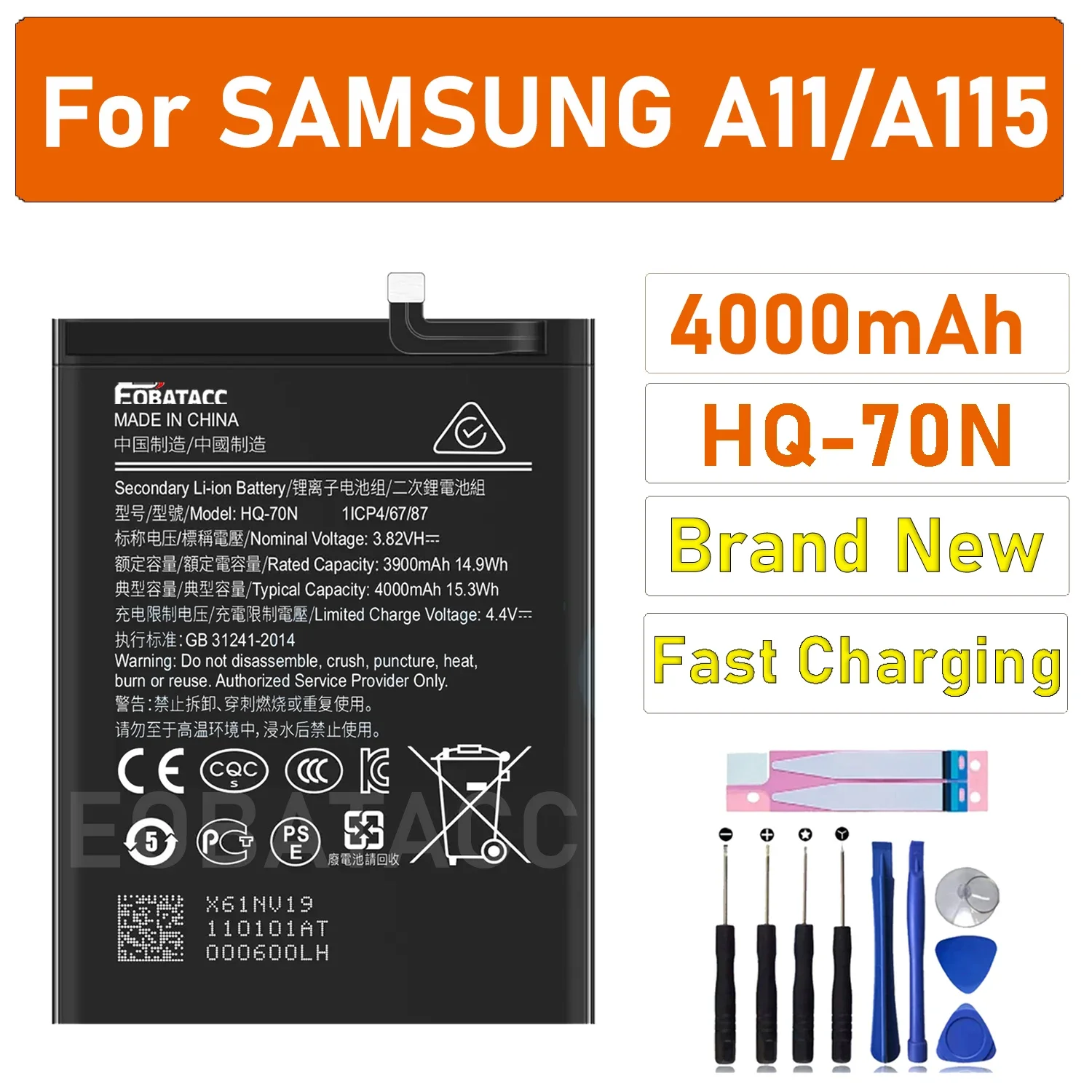 HQ-70N 4000mAh Replacement Battery For Samsung Galaxy A11 A15 A115 SM-A115 Mobile Phone Batteries
HQ-70N 4000mAh Replacement Battery For Samsung Galaxy A11 A15 A115 SM-A115 Mobile Phone Batteries