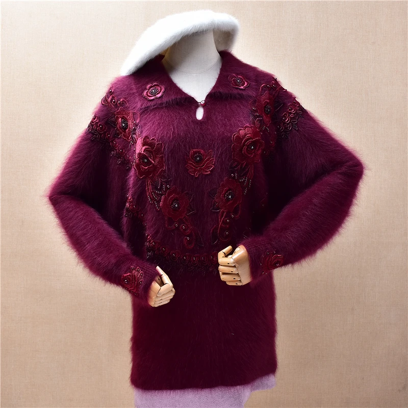Ladies Women Autumn Winter Clothing Vintage Beaded Purple Hairy Angora Rabbit Fur Turn-Down Neck Loose Pullover Sweater Jumper
Ladies Women Autumn Winter Clothing Vintage Beaded Purple Hairy Angora Rabbit Fur Turn-Down Neck Loose Pullover Sweater Jumper