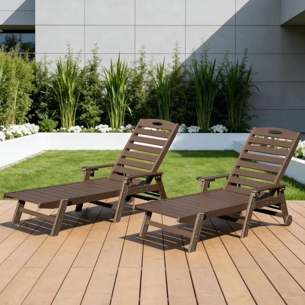 2-Piece Outdoor Lounge Chairs Set, HDPE Poolside Chaise Lounges, Ideal for Patio, Tanning, Brown
2-Piece Outdoor Lounge Chairs Set, HDPE Poolside Chaise Lounges, Ideal for Patio, Tanning, Brown