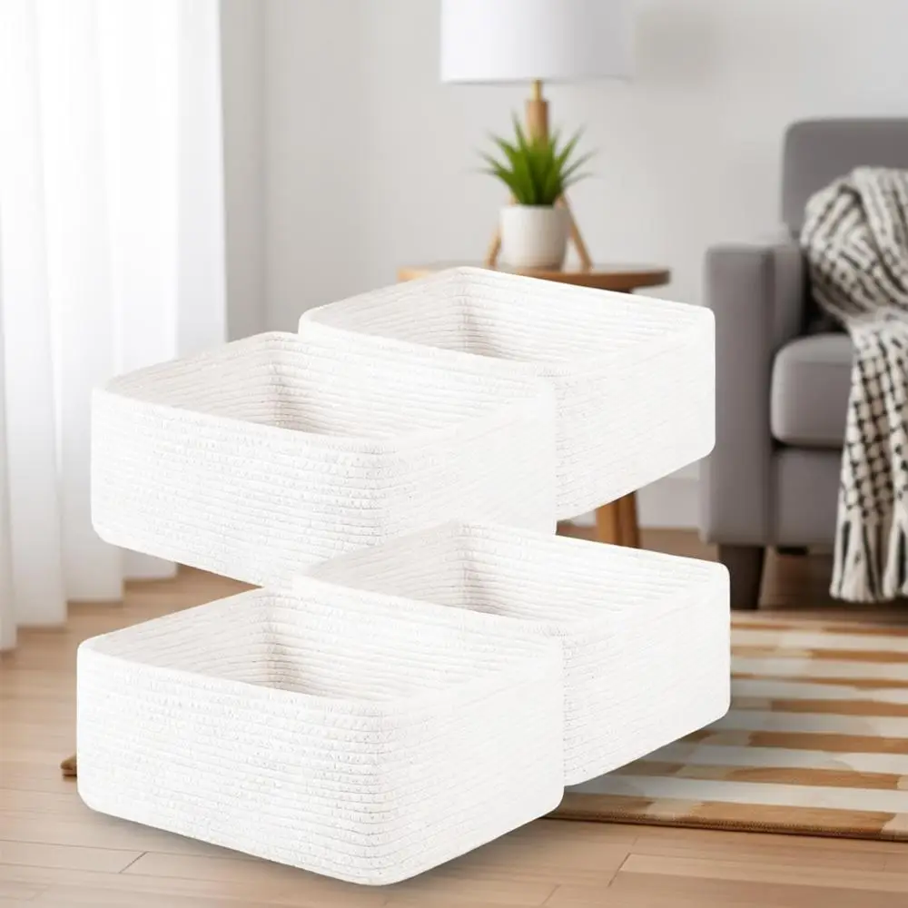 Набор из 4 плетеных корзин для хранения книг, одежды и домашнего декора, белого цвета
Набор из 4 плетеных корзин для хранения книг, одежды и домашнего декора, белого цвета