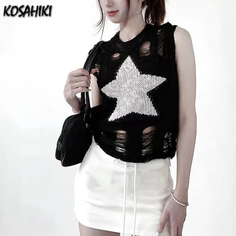 Y2k Aesthetic Knitted Vintage Tank Top Women Casual Contrast Color Star Jacquard Vest Grunge Sleeveless Hole Tanks Streetwear
Y2k Aesthetic Knitted Vintage Tank Top Women Casual Contrast Color Star Jacquard Vest Grunge Sleeveless Hole Tanks Streetwear