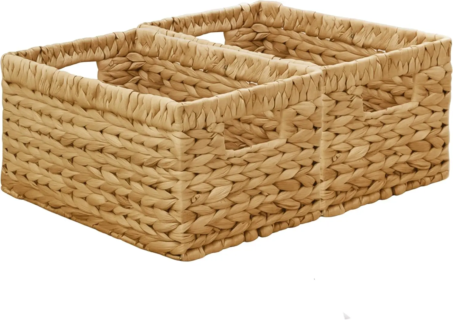 Набор из 2 плетеных корзин из водного гиацинта с ручками для организации дома
Набор из 2 плетеных корзин из водного гиацинта с ручками для организации дома