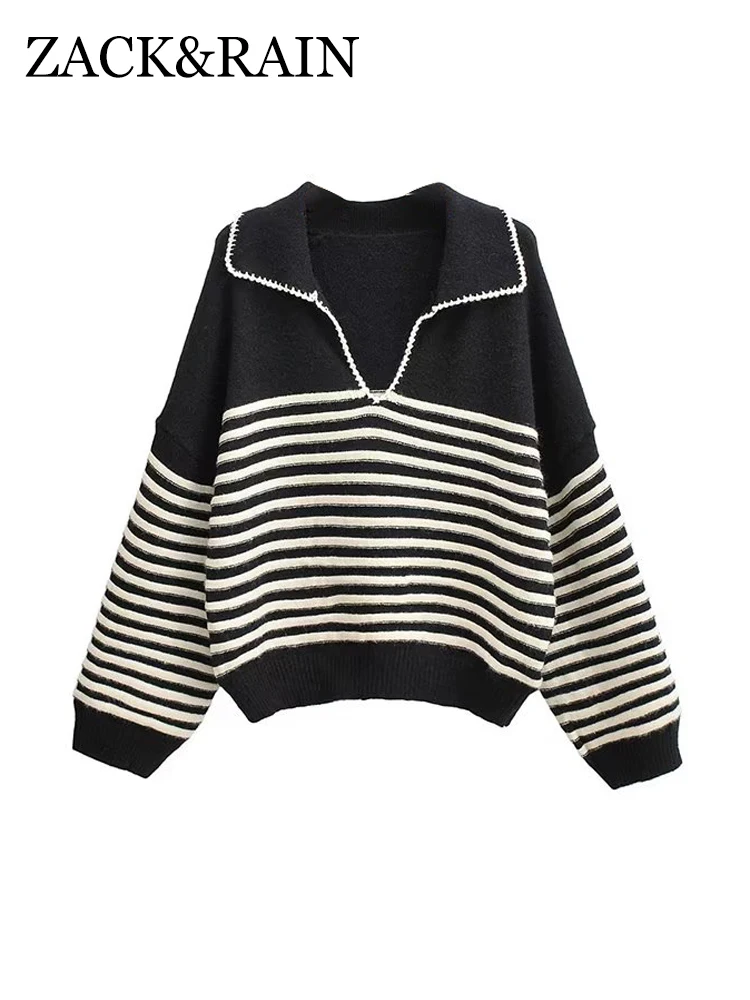 ZACK RAIN Women Contrast V-Neck Loose Knit Striped Pullover Autumn/Winter 2022 Ladies Casual Sweater Soft Vintage Female Tops
ZACK RAIN Women Contrast V-Neck Loose Knit Striped Pullover Autumn/Winter 2022 Ladies Casual Sweater Soft Vintage Female Tops