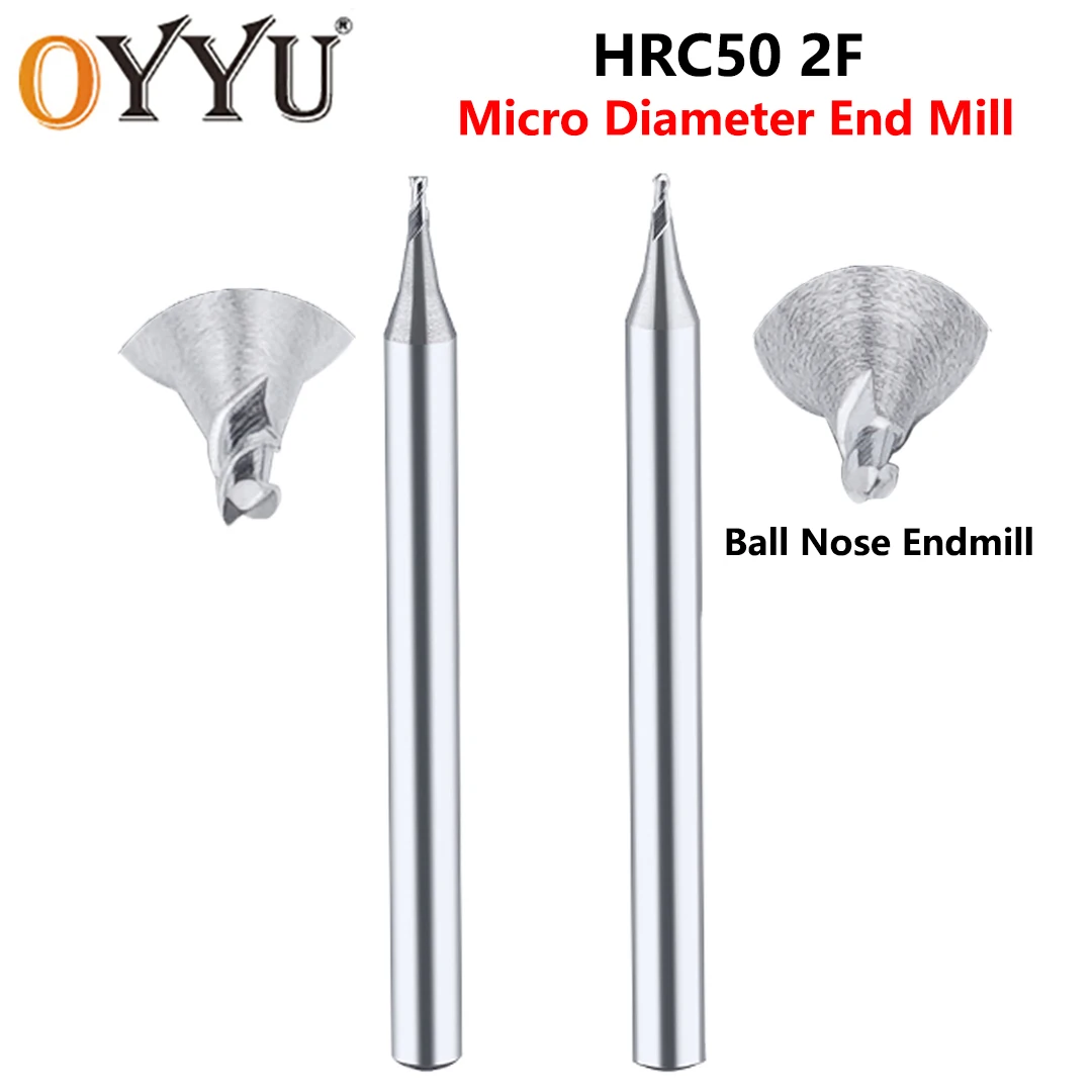 OYYU HRC50 2 Flute Carbide Micro Diameter Ball Nose Endmills for Aluminum Milling Cutter R0.15-R0.45 0.2 0.3 0.4 0.6mm CNC Tools
OYYU HRC50 2 Flute Carbide Micro Diameter Ball Nose Endmills for Aluminum Milling Cutter R0.15-R0.45 0.2 0.3 0.4 0.6mm CNC Tools