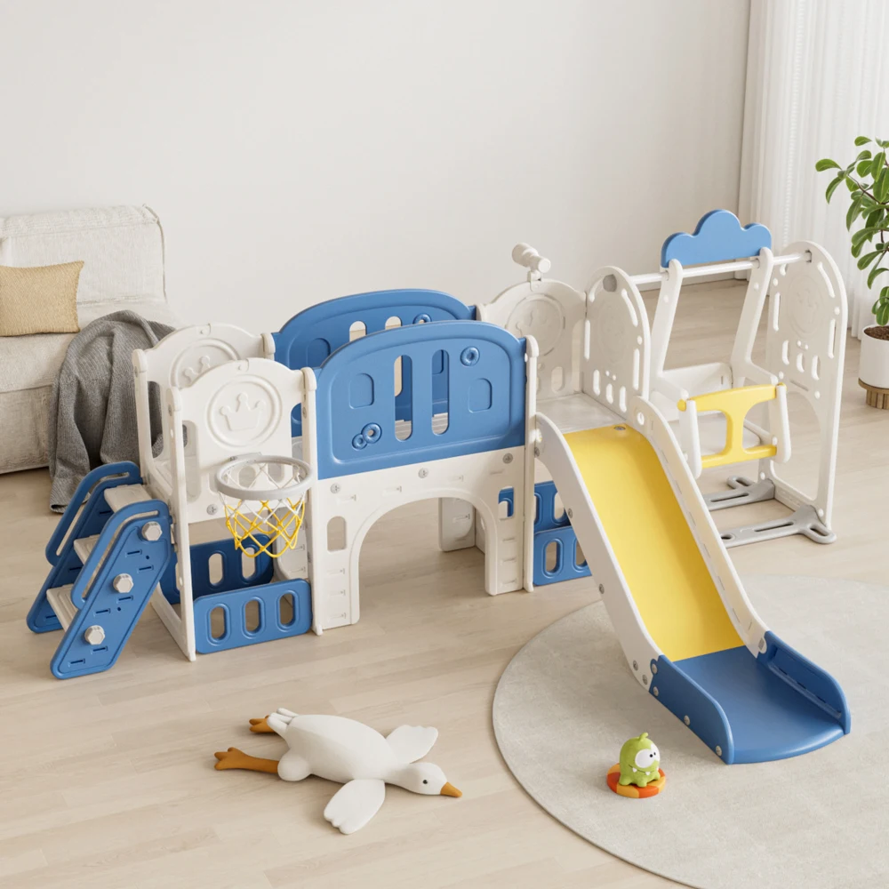 Toddler Slide,11in 1 Baby Slide Outdoor Indoor Playground with Basketball Hoop and Extra long aisle, Strong swing,Blue+Yellow
Toddler Slide,11in 1 Baby Slide Outdoor Indoor Playground with Basketball Hoop and Extra long aisle, Strong swing,Blue+Yellow