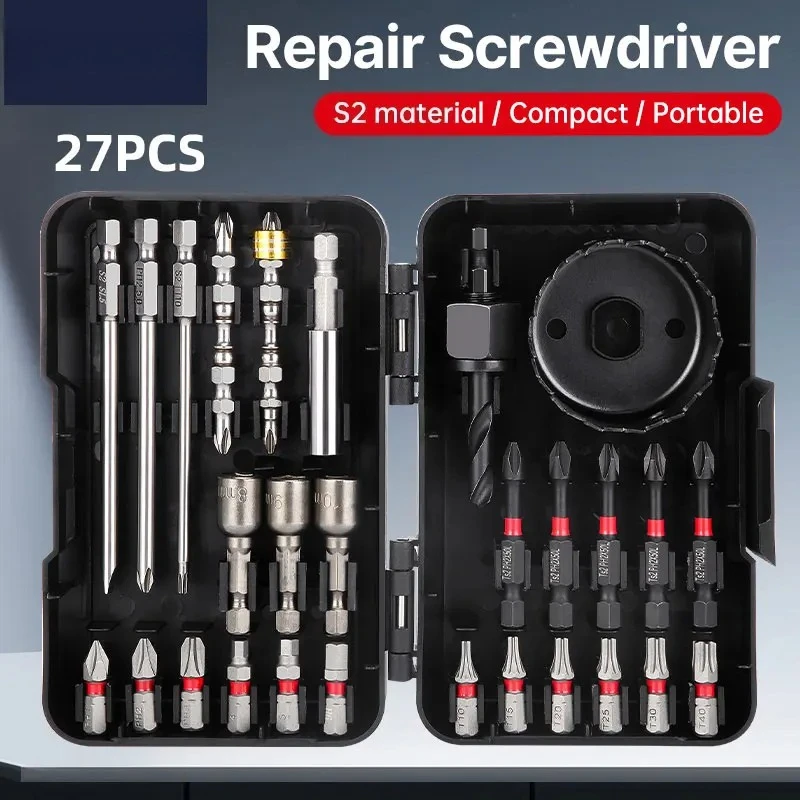 27PCS Screwdriver Drill Bit Set Power Tool Set Tool Box Kit Drill Bit Set for Wood Metal Steel Screwdriver Bits with Case
27PCS Screwdriver Drill Bit Set Power Tool Set Tool Box Kit Drill Bit Set for Wood Metal Steel Screwdriver Bits with Case