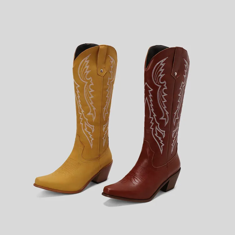 Embroidered Knee-High Boots Soft Leather Comfortable Women's Biker Botines Vintage Wide-Leg Block-Heeled Western Cowboy Botas
Embroidered Knee-High Boots Soft Leather Comfortable Women's Biker Botines Vintage Wide-Leg Block-Heeled Western Cowboy Botas