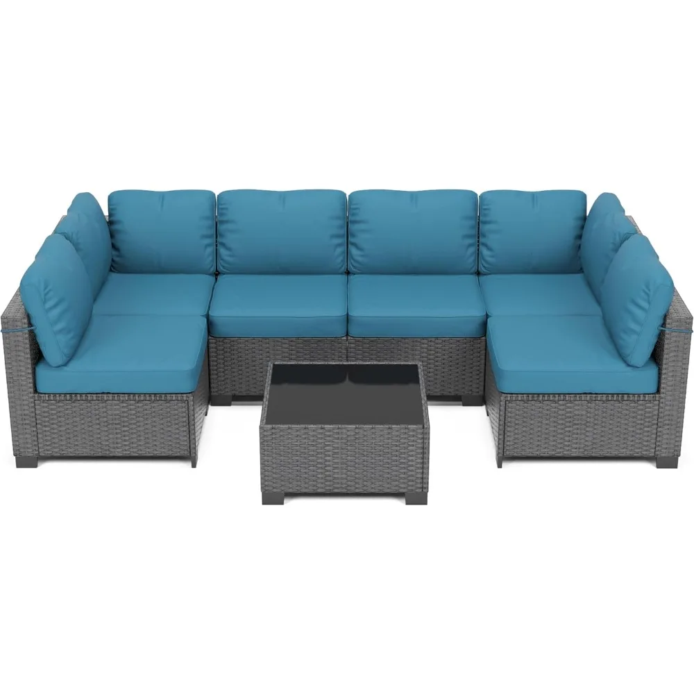Outdoor Patio Furniture Set with 7 Pieces, PE Rattan Sofa Set for Conversation, Wicker Set with Cushions and Glass-Top Coffee Ta 
Outdoor Patio Furniture Set with 7 Pieces, PE Rattan Sofa Set for Conversation, Wicker Set with Cushions and Glass-Top Coffee Ta