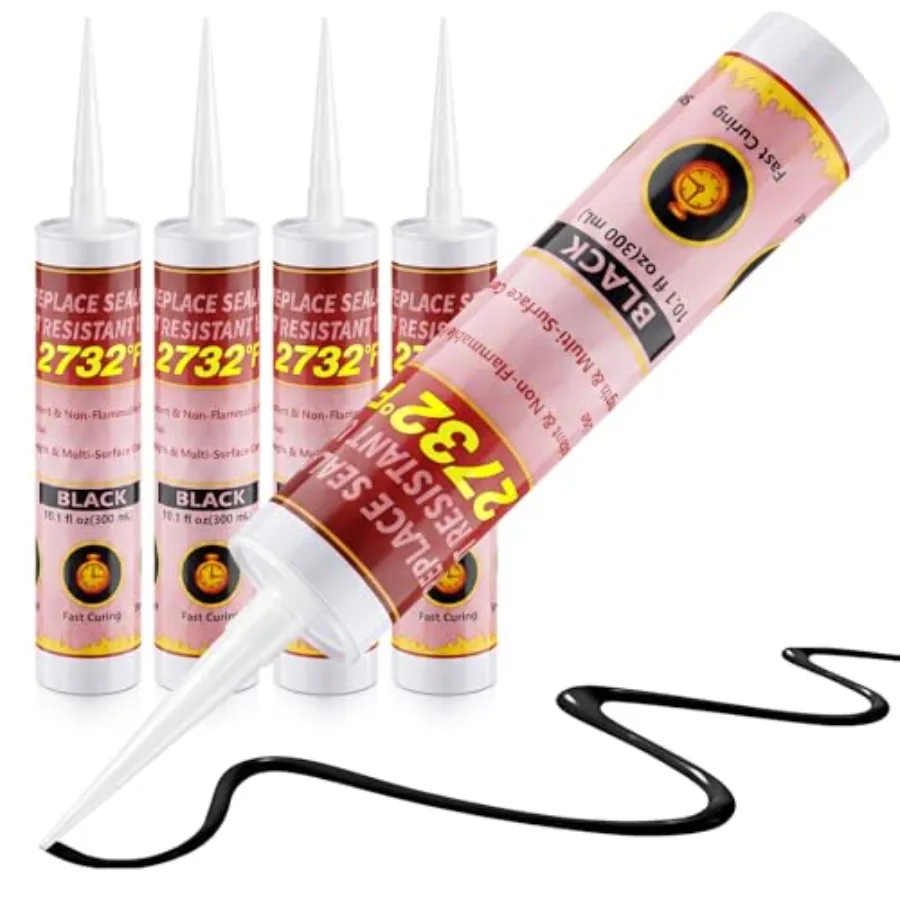 4 Pcs High Temp Silicone Sealant 10.1oz Black Fireplace Sealant Heat Resistant Fire Caulk for Chimneys, Ovens, Grills, Wood Sto
4 Pcs High Temp Silicone Sealant 10.1oz Black Fireplace Sealant Heat Resistant Fire Caulk for Chimneys, Ovens, Grills, Wood Sto